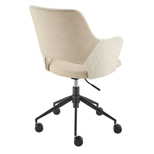 EuroStyle Darcie Two-Tone Upholstered Swivel Office Chair with Leatherette Seat and Steel Base Ivory 30394-IVRY