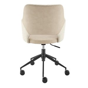 EuroStyle Darcie Two-Tone Upholstered Swivel Office Chair with Leatherette Seat and Steel Base Ivory 30394-IVRY