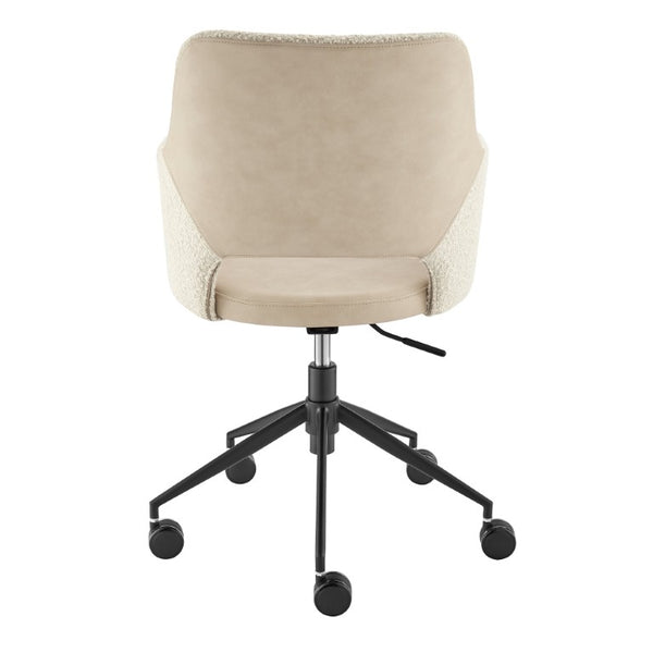 EuroStyle Darcie Two-Tone Upholstered Swivel Office Chair with Leatherette Seat and Steel Base Ivory 30394-IVRY
