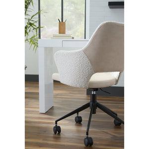EuroStyle Darcie Two-Tone Upholstered Swivel Office Chair with Leatherette Seat and Steel Base Ivory 30394-IVRY