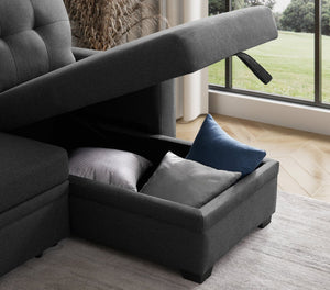 English Elm Convertible Upholstered Sectional Sofa with Pull-out Chaise Sleeper and Storage Dark Gray B2730S00007