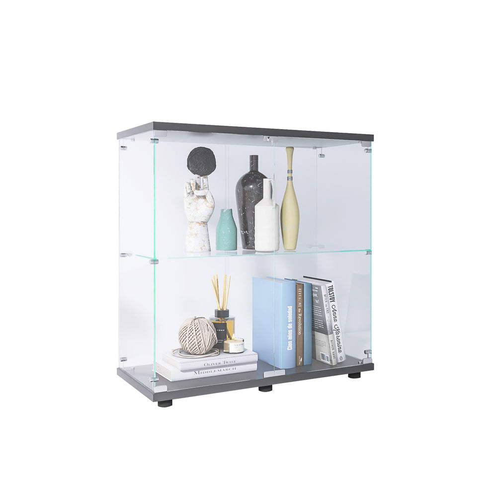 English Elm 2 Layer Glass Display Cabinet - Elegant Curio Showcase With Lock, Mdf Base, Perfect For Collectibles & More W1510P303169