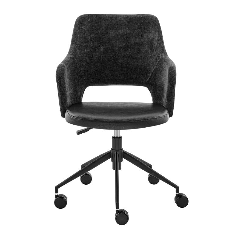 EuroStyle Darcie Two-Tone Upholstered Swivel Office Chair with Leatherette Seat and Steel Base Black 30395-BLK