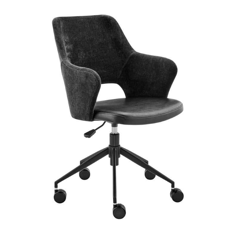 EuroStyle Darcie Two-Tone Upholstered Swivel Office Chair with Leatherette Seat and Steel Base Black 30395-BLK