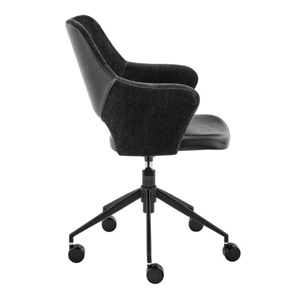 EuroStyle Darcie Two-Tone Upholstered Swivel Office Chair with Leatherette Seat and Steel Base Black 30395-BLK