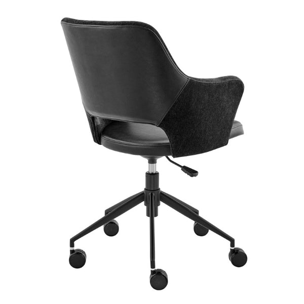 EuroStyle Darcie Two-Tone Upholstered Swivel Office Chair with Leatherette Seat and Steel Base Black 30395-BLK
