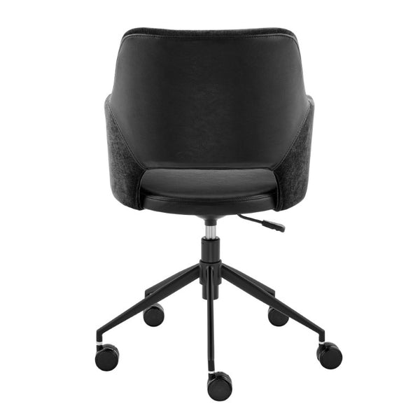 EuroStyle Darcie Two-Tone Upholstered Swivel Office Chair with Leatherette Seat and Steel Base Black 30395-BLK