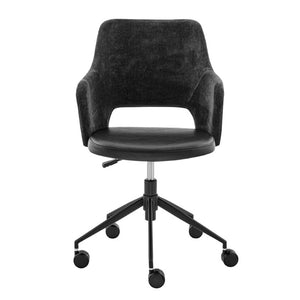 EuroStyle Darcie Two-Tone Upholstered Swivel Office Chair with Leatherette Seat and Steel Base Black 30395-BLK