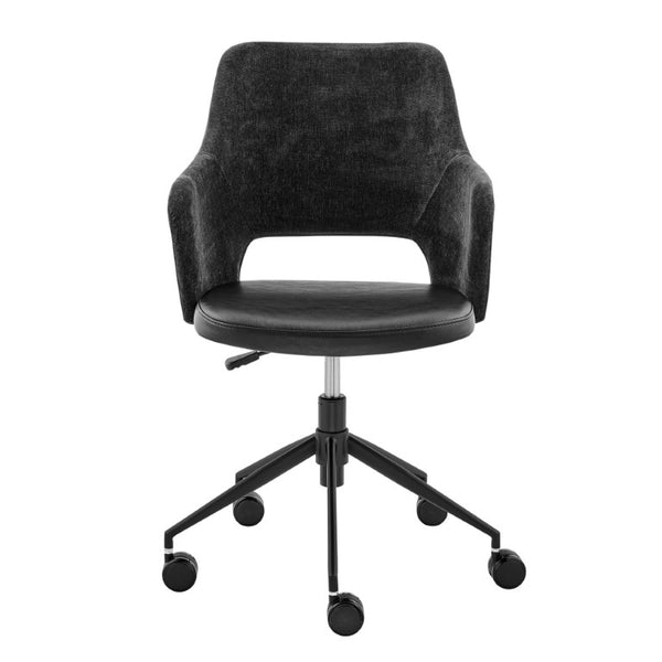 EuroStyle Darcie Two-Tone Upholstered Swivel Office Chair with Leatherette Seat and Steel Base Black 30395-BLK