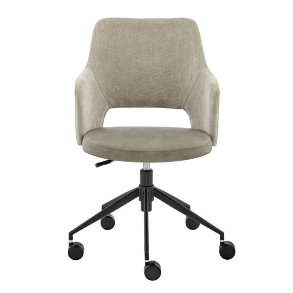 EuroStyle Darcie Two-Tone Upholstered Swivel Office Chair with Leatherette Seat and Steel Base Light Taupe/Gray 30395-LTTPE