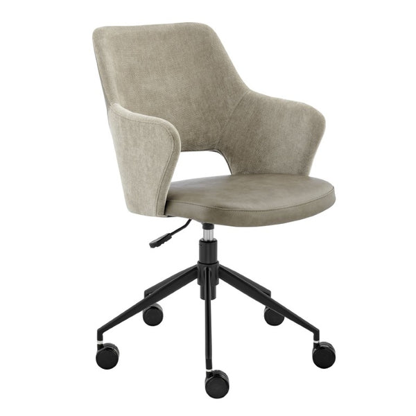 EuroStyle Darcie Two-Tone Upholstered Swivel Office Chair with Leatherette Seat and Steel Base Light Taupe/Gray 30395-LTTPE
