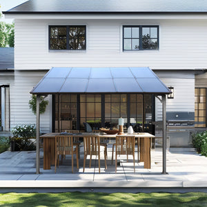 English Elm 10' 10' x 10' Gazebo for Patio Heavy-Duty Metal Lean-To with Hard Top Roof Weatherproof Shelter W419S00054