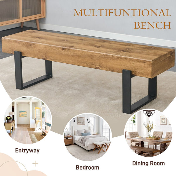 English Elm 59" Farmhouse Dining Bench with Metal Legs — 59x15.75in Sturdy Entryway, Shoe & Bed Bench, 250lb Capacity WF320038AAE