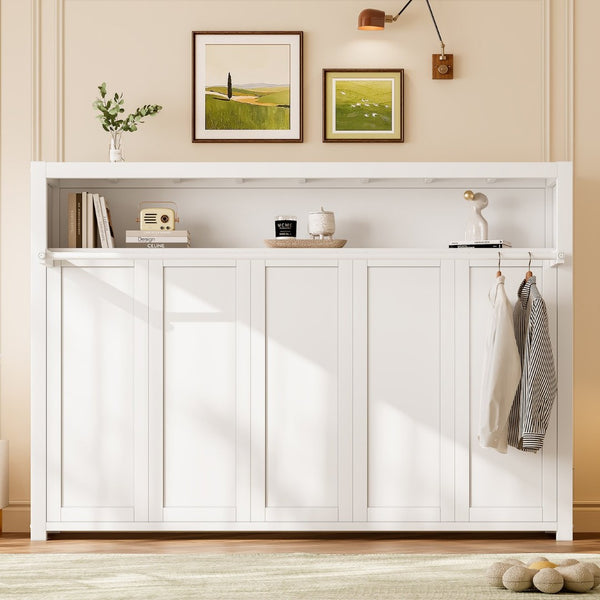 English Elm Twin Size Murphy Bed With Shelves - Space-Saving Metal Wall Bed Design For Stylish Small Rooms W1580S00275-GIGA