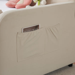 English Elm Twin Upholstered Daybed with Trundle Sofa Bed for Guest Room, Pine Wood Frame, Velvet Upholstery, Sturdy Slat Support and Full-Length Comfort Beige W1361S00020