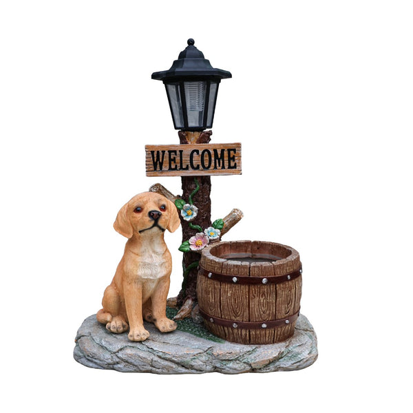 English Elm Labrador Solar Garden Statue with Led Glow and Built-in Succulent Planter Basin W5398P464237