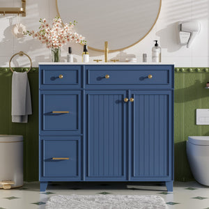English Elm 36" Modern Bathroom Vanity with Ceramic Sink, Soft-Close Doors, Double-Layer Drawer & Storage Elegance Blue N729P289163C