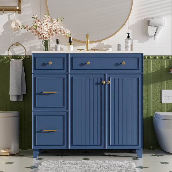 English Elm 36" Modern Bathroom Vanity with Ceramic Sink, Soft-Close Doors, Double-Layer Drawer & Storage Elegance Blue N729P289163C