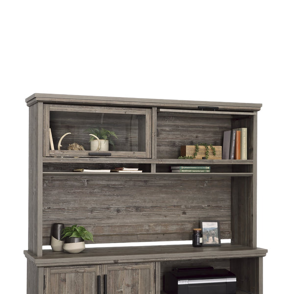 English Elm Hutch, Stylish Brown Finish With Glass Doors - Perfect For Organized Home Office Storage Solutions B356P367799