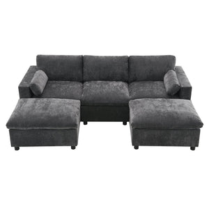 English Elm [video]86.5'' Chenille U-shaped Sectional with Dual Ottomans and Storage Pockets for Living Rooms Dark Gray N723S7723E