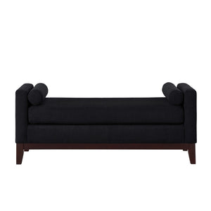 English Elm Large Boucle Upholstered Window Bench with Armrests and Throw Pillows for Entryway Black W2186P454318