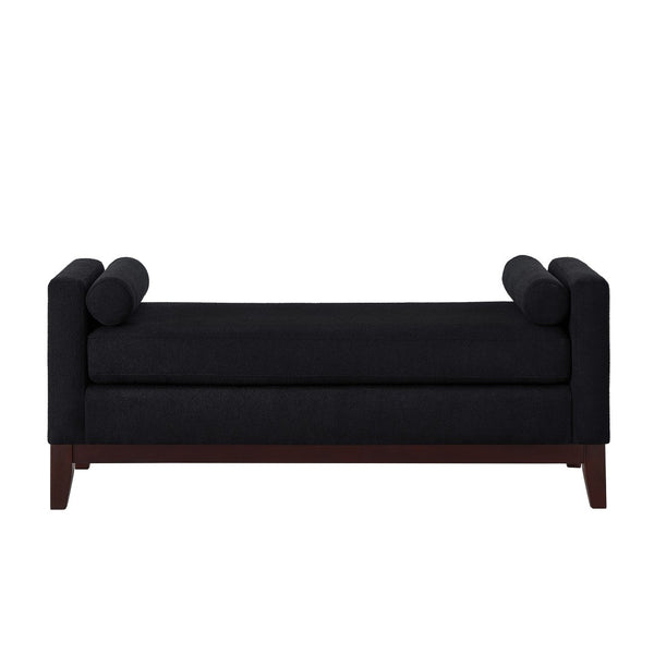 English Elm Large Boucle Upholstered Window Bench with Armrests and Throw Pillows for Entryway Black W2186P454318
