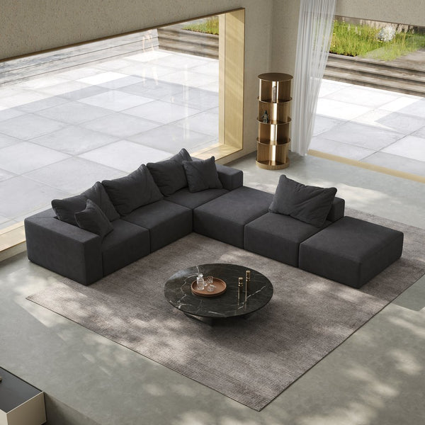 English Elm Oversized sponge cloud sofa modular 162" L-shaped sectional with chenille upholstery and 6 pillows, no-assembly comfort Grey W834S00391