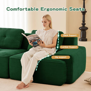 English Elm Modern Corduroy Sectional Sofa Deep Seat V Shape Tufted Couch with Movable Ottoman Green W714S01582