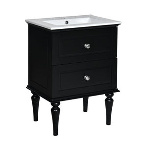 English Elm 24'' French-Style Bathroom Vanity with Ceramic Sink, Black Long Legs, 2 Drawers, Moisture-Resistant Elegance N710P195621B