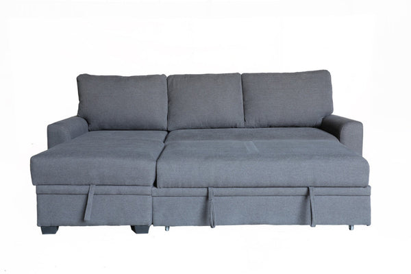 English Elm Nicolo Flannel Upholstered Sleeper Sectional with Storage Chaise for Living Rooms Gray B2749S00239