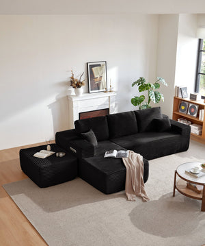 English Elm 104" Modular U-shape Sectional Plush Corduroy Deep Seat Sofa for Modern Living Spaces W3975S00035