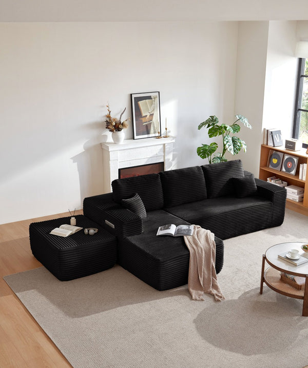 English Elm 104" Modular U-shape Sectional Plush Corduroy Deep Seat Sofa for Modern Living Spaces W3975S00035