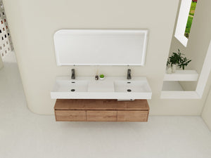 English Elm 60 Inch Wall-Mounted Modern Bathroom Vanity With Dual Resin Sinks, Soft Close Drawers & Chic Design W999S00356
