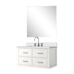 English Elm White Single Bath Vanity Set With Cultured Marble Top, Frameless Mirror & Chrome Faucet – 36" W X 22" D B2731S01983-GIGA