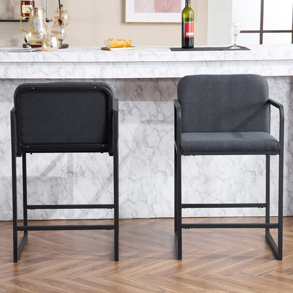 English Elm Set Of 2 Stylish Dark Gray Upholstered Counter Height Bar Stools With Armrests For Modern Dining W1901P225274-GIGA
