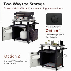 English Elm K&k Outdoor Rolling Grill Cart Stainless Steel Top Bbq Prep Station with Cover N707P379796B