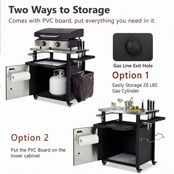 English Elm K&k Outdoor Rolling Grill Cart Stainless Steel Top Bbq Prep Station with Cover N707P379796B