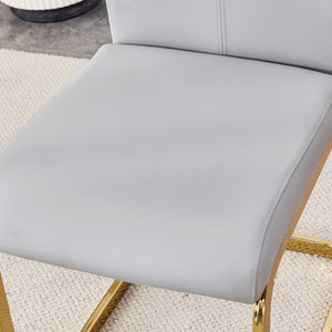 English Elm Table 9-Piece Luxurious Dining Set With Golden Legs, Stunning Pandora Glass Top & 8 Gray Pu Chairs W1151S03238-GIGA