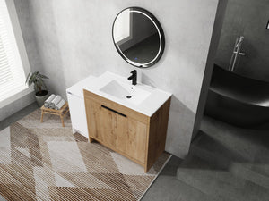 English Elm 48 Inch Freestanding Bathroom Vanity With Soft-Close Doors, Ceramic Sink & Ample Storage Space W999S00311