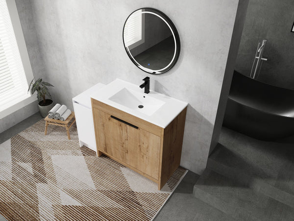 English Elm 48 Inch Freestanding Bathroom Vanity With Soft-Close Doors, Ceramic Sink & Ample Storage Space W999S00311