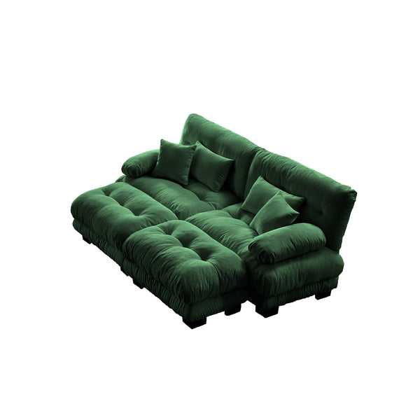 English Elm Cloud 2-Seater Sleeper Sofa In Chenille Green - Modern Vintage Comfort With Pillows & Ottomans W714S01090