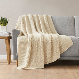 JLA Home INK+IVY - Throw ultra-soft knit 50x60 inch cottage-style acrylic throw — machine washable, durable cozy layer Ivory II50-734