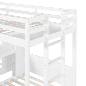 English Elm Twin Triple Bunk Bed with Built in Desk Open Shelving and Led Task Lighting White N7090002243K