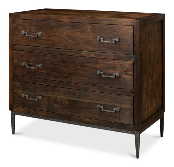 Sarreid Bauhaus Chest Of Drawers - Stylish Mango Wood With 3 Spacious Drawers And Brushed Iron Accents Grey  30405
