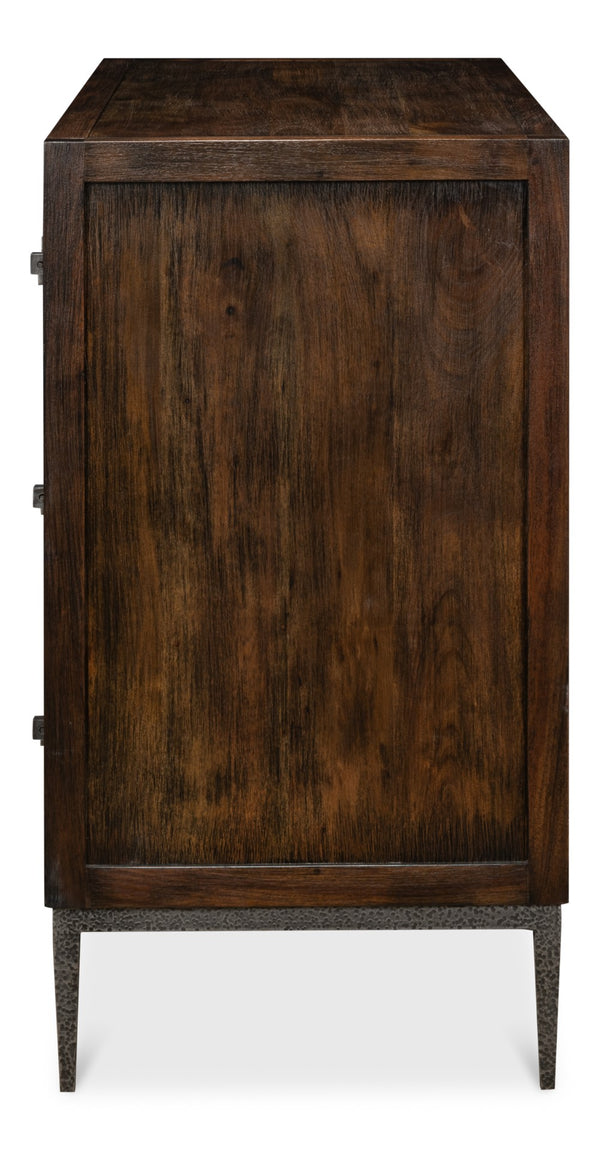 Sarreid Bauhaus Chest Of Drawers - Stylish Mango Wood With 3 Spacious Drawers And Brushed Iron Accents Grey  30405