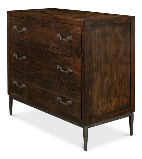 Sarreid Bauhaus Chest Of Drawers - Stylish Mango Wood With 3 Spacious Drawers And Brushed Iron Accents Grey  30405