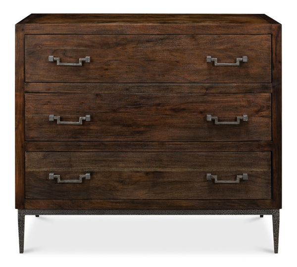 Sarreid Bauhaus Chest Of Drawers - Stylish Mango Wood With 3 Spacious Drawers And Brushed Iron Accents Grey  30405