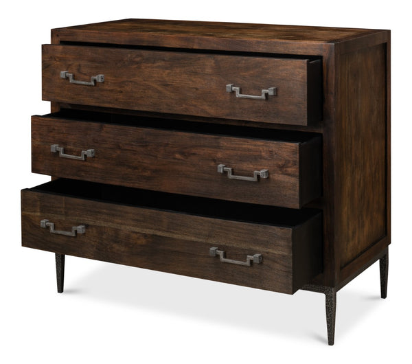 Sarreid Bauhaus Chest Of Drawers - Stylish Mango Wood With 3 Spacious Drawers And Brushed Iron Accents Grey  30405