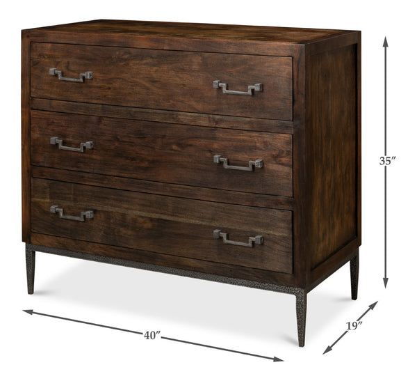 Sarreid Bauhaus Chest Of Drawers - Stylish Mango Wood With 3 Spacious Drawers And Brushed Iron Accents Grey  30405