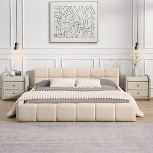 English Elm Elegant Chenille Queen Bed Geometric Headboard Soft Textured Upholstery Modern Bedroom N769Q339030K